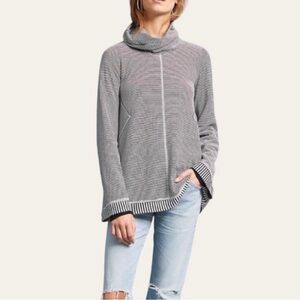 Maeve Black and White Striped Cowl Neck Sweater